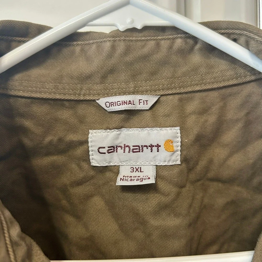 Carhartt Mens 3XL Brown Long Sleeve Button Down Work Shirt Original Fit Twill